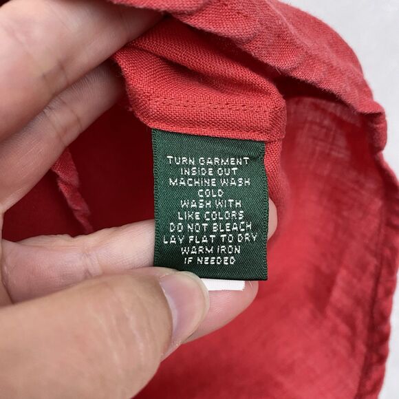 Lauren Ralph Lauren Top Womens 2X Red Linen Button Up Long Sleeve Roll Tab Blous - Picture 7 of 8